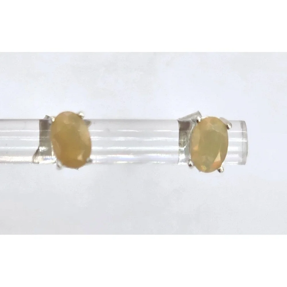 Genuine Ethiopian Opal Stud Earrings Oval Sterling Silver Bezel 6x4mm Handmade